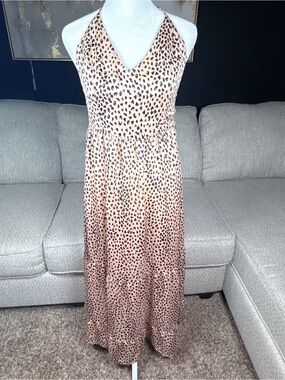Leopard Print Halter Maxi Dress - Tan & Black